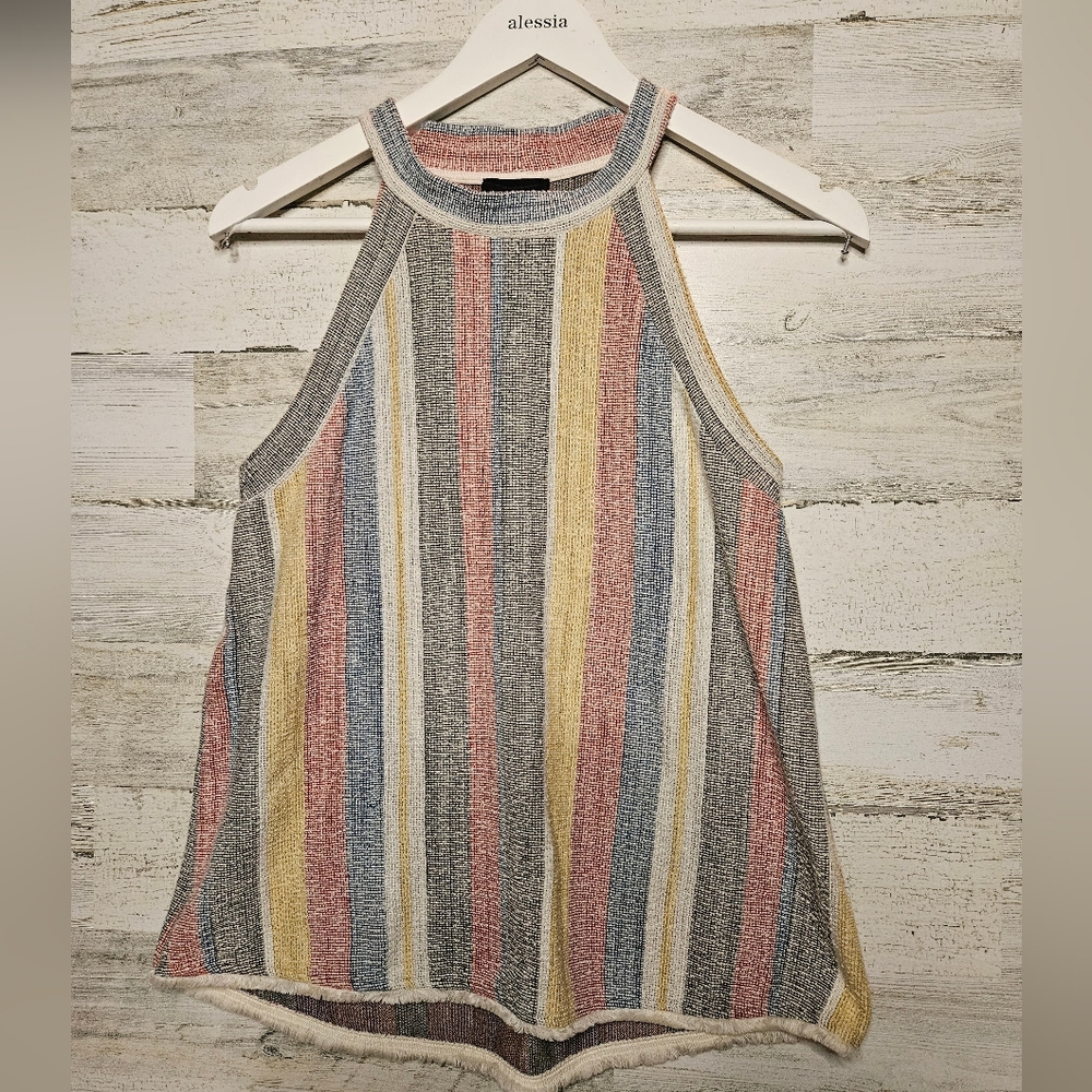 Anthropologie Boho Stripe High Neck Tank Cotton Blend Womens Small